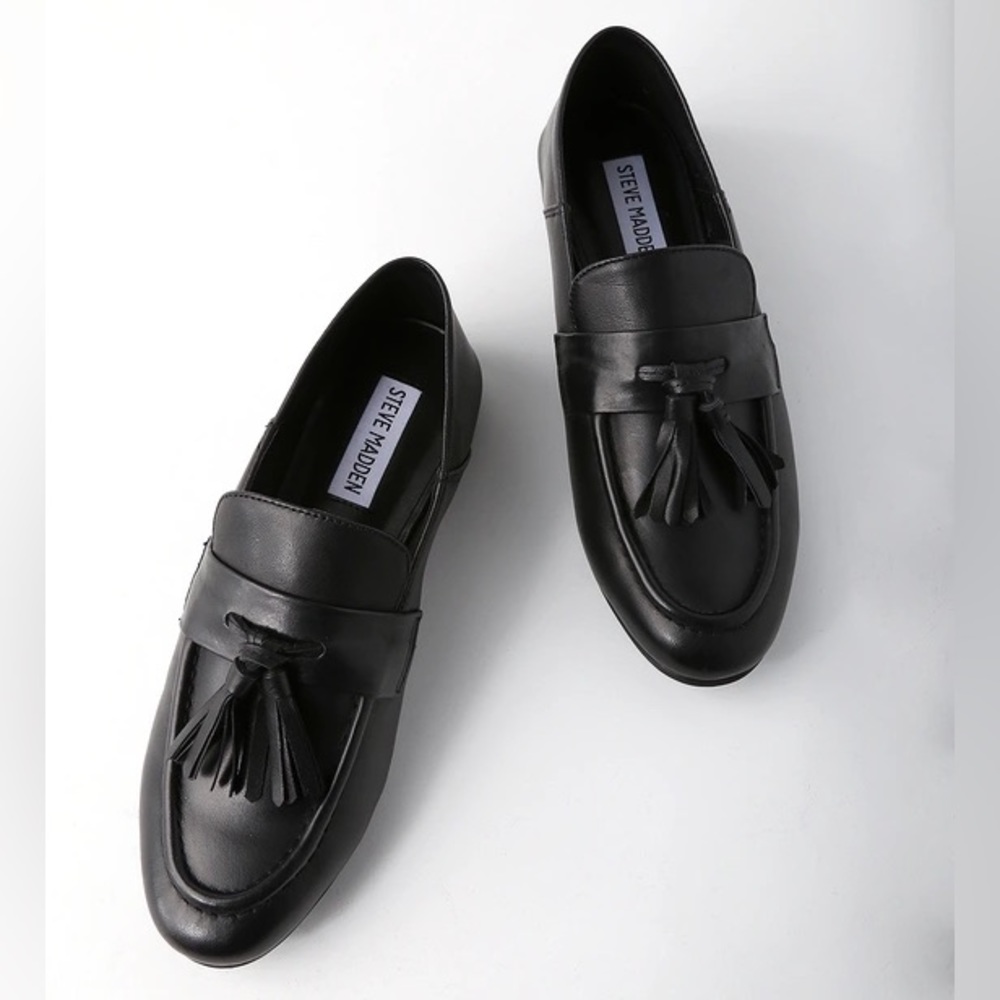Steve Madden Beck Tassel Black Genuine Leather Oxford Loafer 8.5